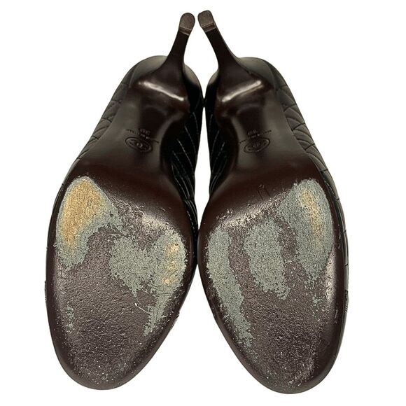 Chanel Black Quilted Leather Pumps Perforated CC Logo Size 39 EU High Heels - Picture 10 of 13